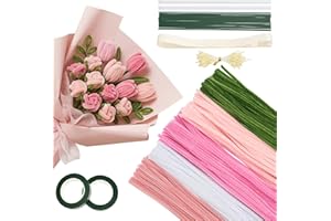 590Pcs Pipe Cleaner Flower Craft Kit - Pink White Green Pipe Cleaners with Flower Stems, Floral Tape, Stamen, Ribbon - DIY Ar