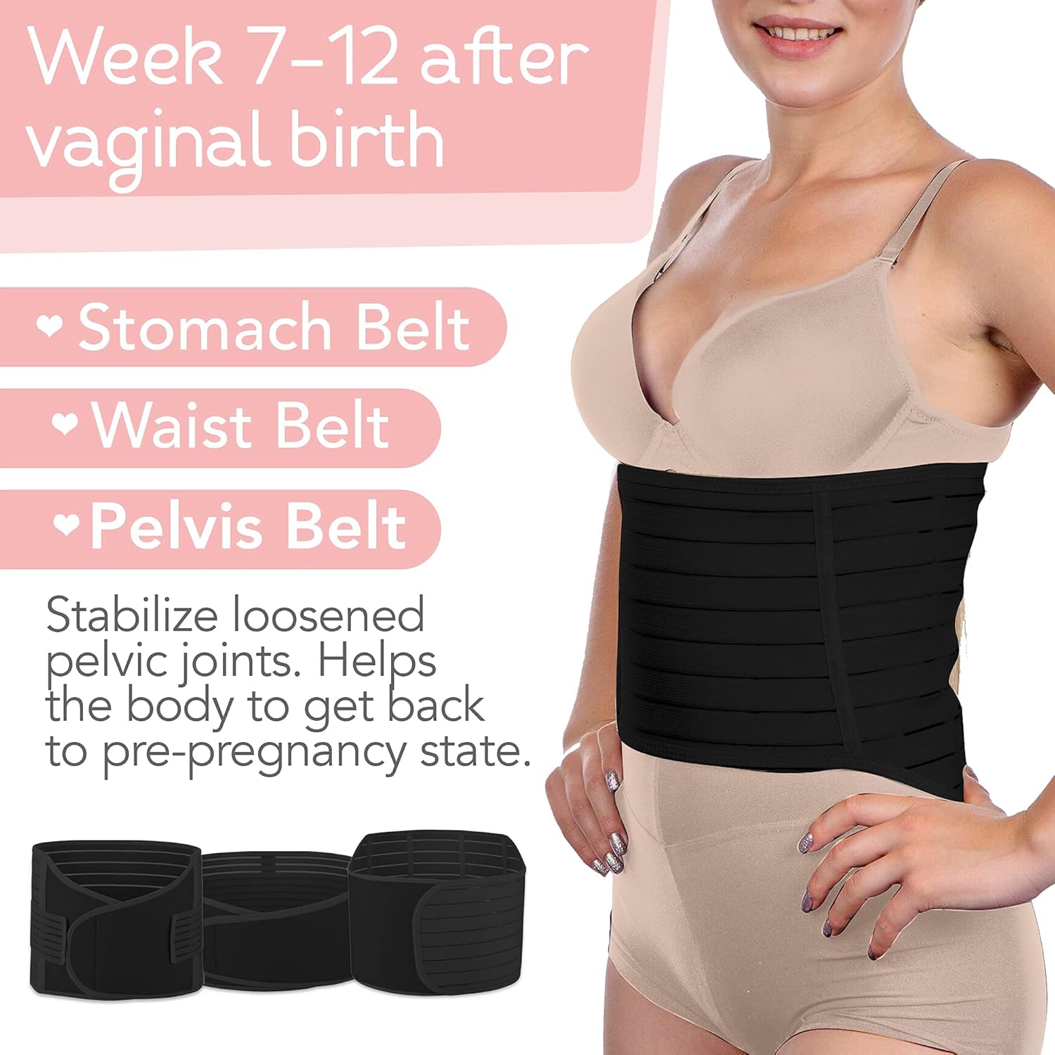 3 in 1 Postpartum Belly Support Recovery Wrap - Belly Band For Postnatal, Pregnancy, Maternity - Girdles For Women Body Shaper - Tummy Bandit Waist Shapewear Belt (Midnight Black, One Size): Health & Personal Care