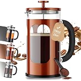 Veken 34oz French Press Coffee Maker, No Plastic Touching Cafe,1 L Cafetera | Heat Resistant Thickened Borosilicate Glass Stainless Steel Brewer, Cold Brew Pot for Kitchen,Travel,Camping,Tea,Gifts,Copper