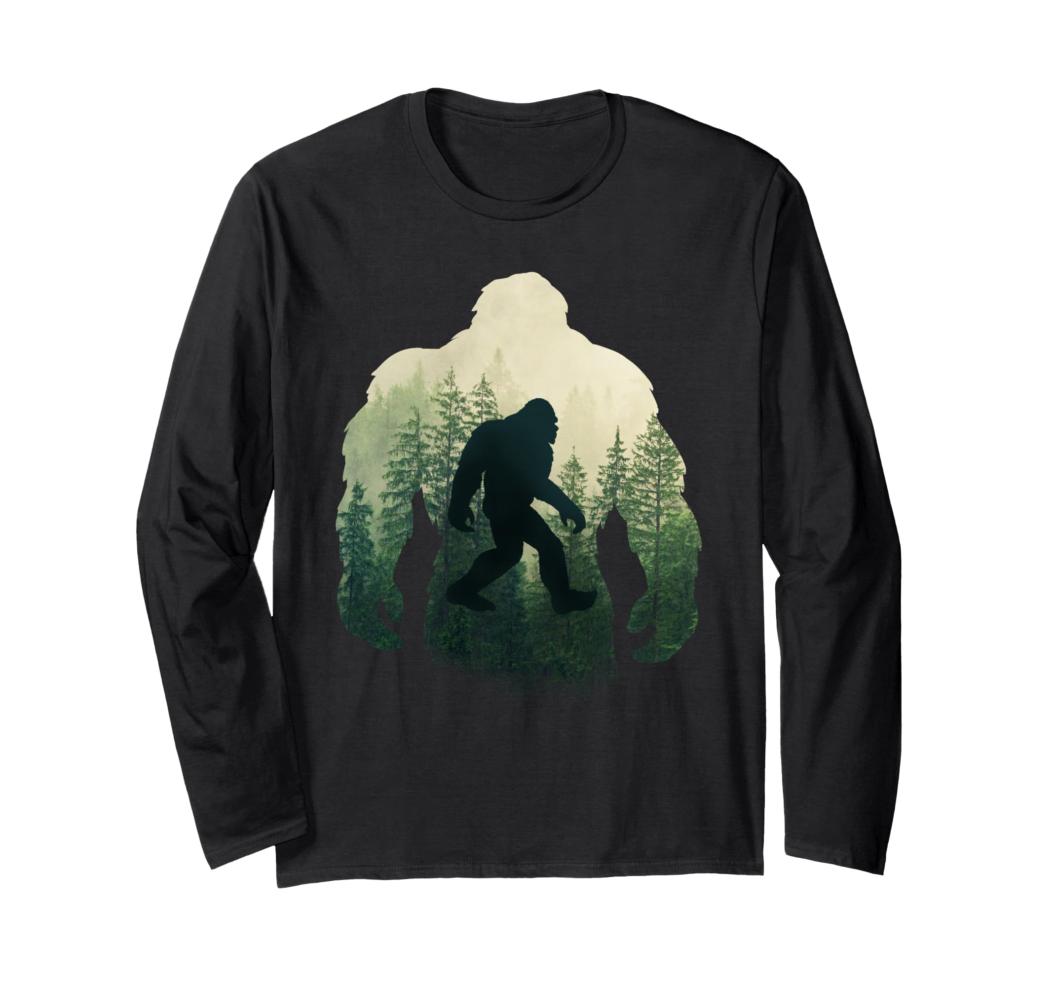 Sasquatch Yeti Figure Nature Double Exposure Bigfoot Long Sleeve T-Shirt