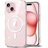 Svanove for iPhone 15 Case Clear Glitter Compatible with Magsafe, Sparkly Bling Transparent Slim Thin Magnetic Mag Safe Case Cute, Girly Aesthetic Glittery Shiny Sparkle Rubber for Women Girls