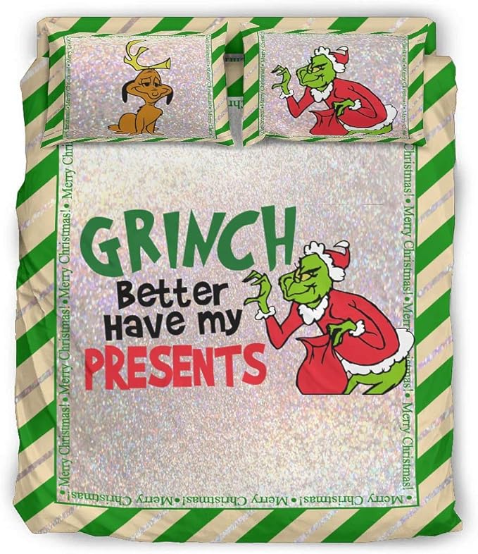 WellWellWell Grinch Better Have My Presents 4 Piece Bed Set Super Soft 4 Bedding Cover Set 