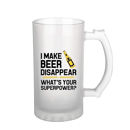 I Make Beer Disappear Whats Your Superpower?Quotes Beer Mug-White Beer Mug Glass with