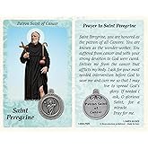 Lumen Mundi Saint St Peregrine Prayer Card Patron Saint of Cancer Holy Card with Medal