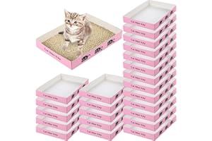 AMYHILL 30 Pack Disposable Cat Litter Box Foldable Paper Kitty Tray 13.8x10x2 in Small Lightweight Cardboard Box Water Proof for Indoor Low Entry Easy Disposal Non Clumping Nice Absorption Portable (Pink)