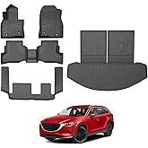 AOMSAZTO Floor Mats Compatible with Mazda CX9 CX-9 7 Seats (Non 6 Seats)(Only Fit Sport Version) 2016-2023: Full Set Floor Liners & Cargo Liner & Seat Back Mat Custom Fit All Weather Car Mats, Black