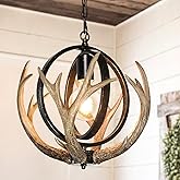 Debemenes Rustic Antler Chandelier, 14" Farmhouse Chandelier with Resin 4 Antlers and Retro Metal Globe Chandelier Vintage St