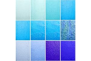 Lanyani Blue Transparent Stained Glass Sheets for Craft, 6x4 inch Colored Textured Cathedral Glass Pack, 10 Sheets