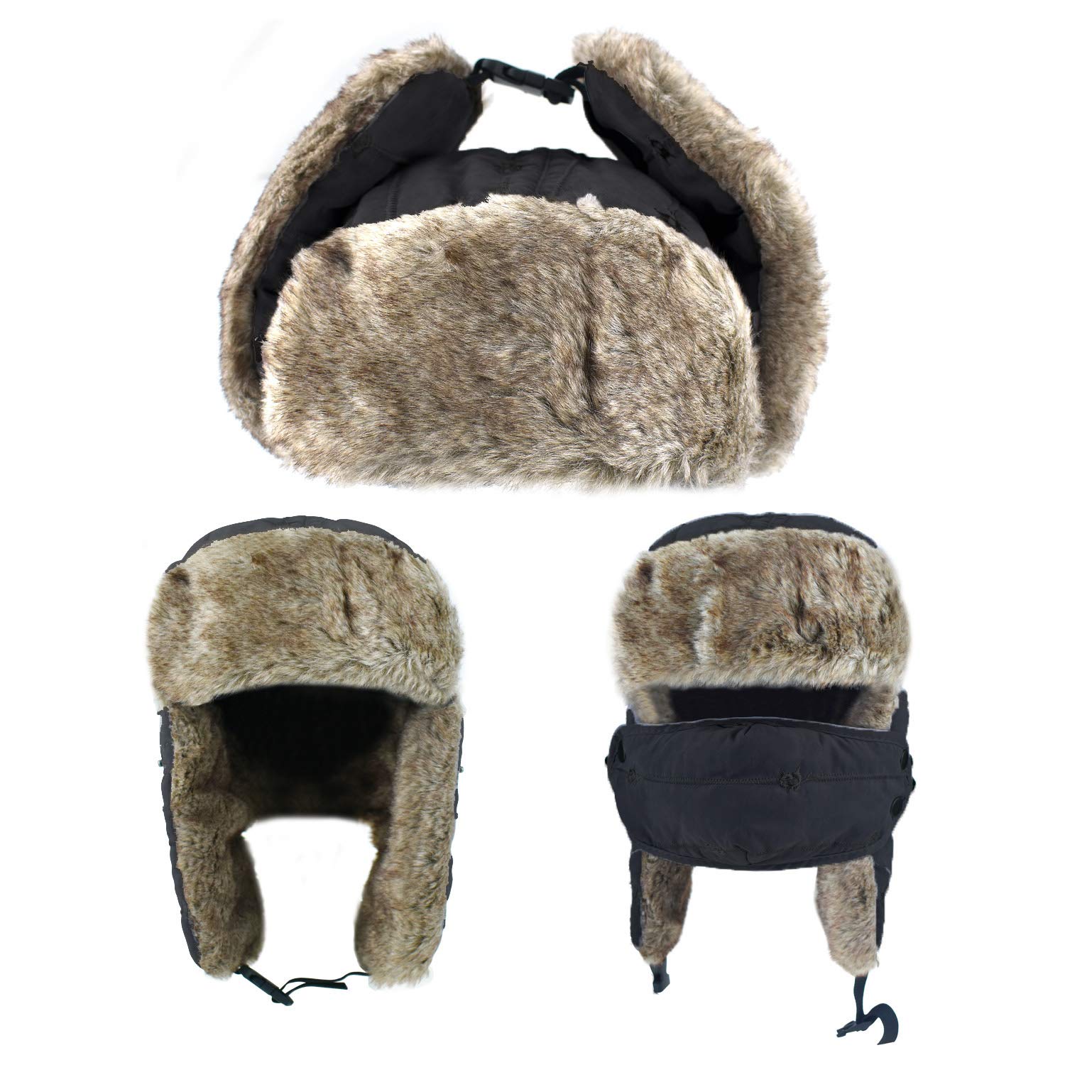 Unisex Winter Trapper Hat Warm Thick Trooper Hats Winter Hats ar Flap Bomber Hat with Windproof Mask for Hiking, Skiing, Skating and Climbing (Black)