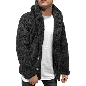 vrvtoov Hoodies for Men Button Down Sherpa Fuzzy Jackets | Men's Lightweight Thick Jacket Long Sleeve Soft Hoodies Solid Colo