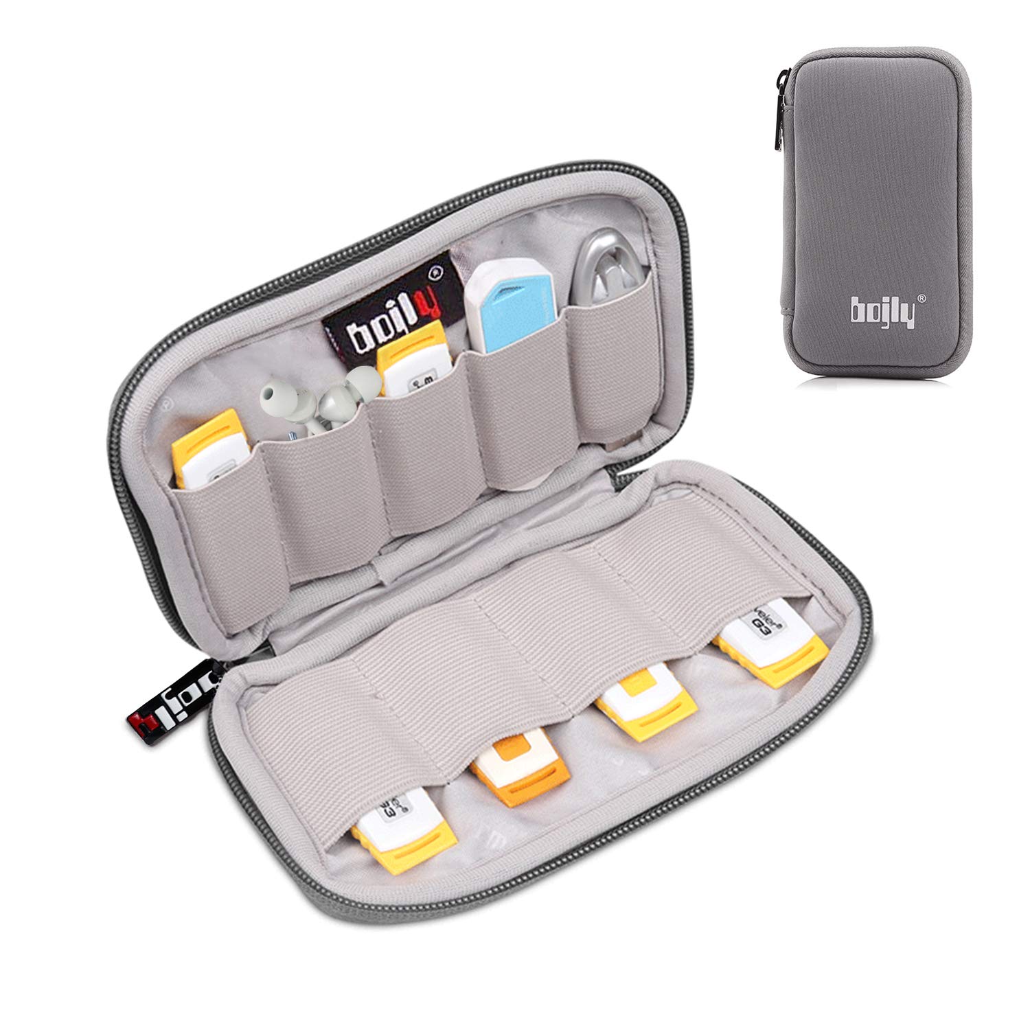 BOJLY Hard Drive Case, External Protective Storage Carrying Case Bag for Portable HDD SSD | Lightweight Protective |Waterproof Electronic Accessories Organizer Holder for USB Key, Earphone Cable,Grey