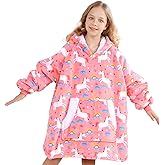 Topblan Blanket Hoodie for Kids Girls Boys Teens, Oversized Flannel & Sherpa Blankets with Hood Pocket and Sleeves