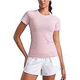 CRZ YOGA Seamless Workout Tops for Women Hip Length - Athletic Running Gym Yoga Short Sleeve Shirts Breathable Crewneck Tees
