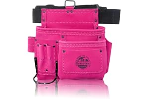 Graintex 5 Pocket Suede Leather Tool Belt/Bag | Pink | Multipurpose Leather Tool Belt for Women and Men | Construction, Electrician, Handymen, Carpenter, Gardening Pouch and DIY Projects