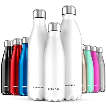 Proworks Edelstahl Trinkflasche 24 Std. Kalt und 12 Std. Heiß - Premium Vakuum Wasserflasche - Perfekte Isolierflasche für Sp