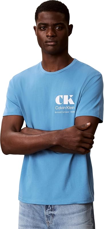 T-Shirt Graphique SS 30S EU CK Resort LV04RG802G pour Homme, Vert (Vapeur Bleue), Taille S