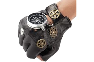 KOGOGO Steampunk Leather Gloves Mens Gothic Fingerless Mittens