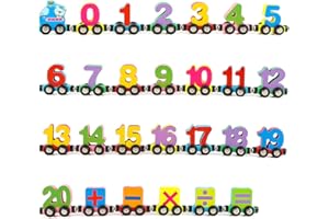 Wondertoys Wooden Train Set - 27 PCS Magnetic Number Train with Engine Cars for Toddlers, Compatible with Major Brands Tracks