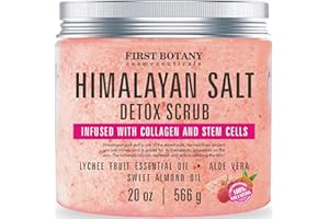 First Botany Himalayan Salt Body Scrub with Collagen & Stem Cells, Natural Exfoliating Salt Scrub Body & Face Souffle (20 oz)