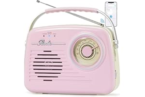 BINGXUE Portable Radios, Battery Powered and Plug in Wall for Home/Outdoor/Kitchen, Small Cute Am Fm Radio with Bluetooth, Support AUX Input/Headphone Output/SD Card/USB/MP3 Player for Kids/Girls (Pink)
