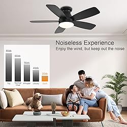 JSAITEE Ceiling Fans with Lights, 42 Inch Low