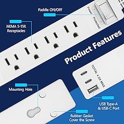 LIDER Outlet Extender with 4 Receptacles, USB