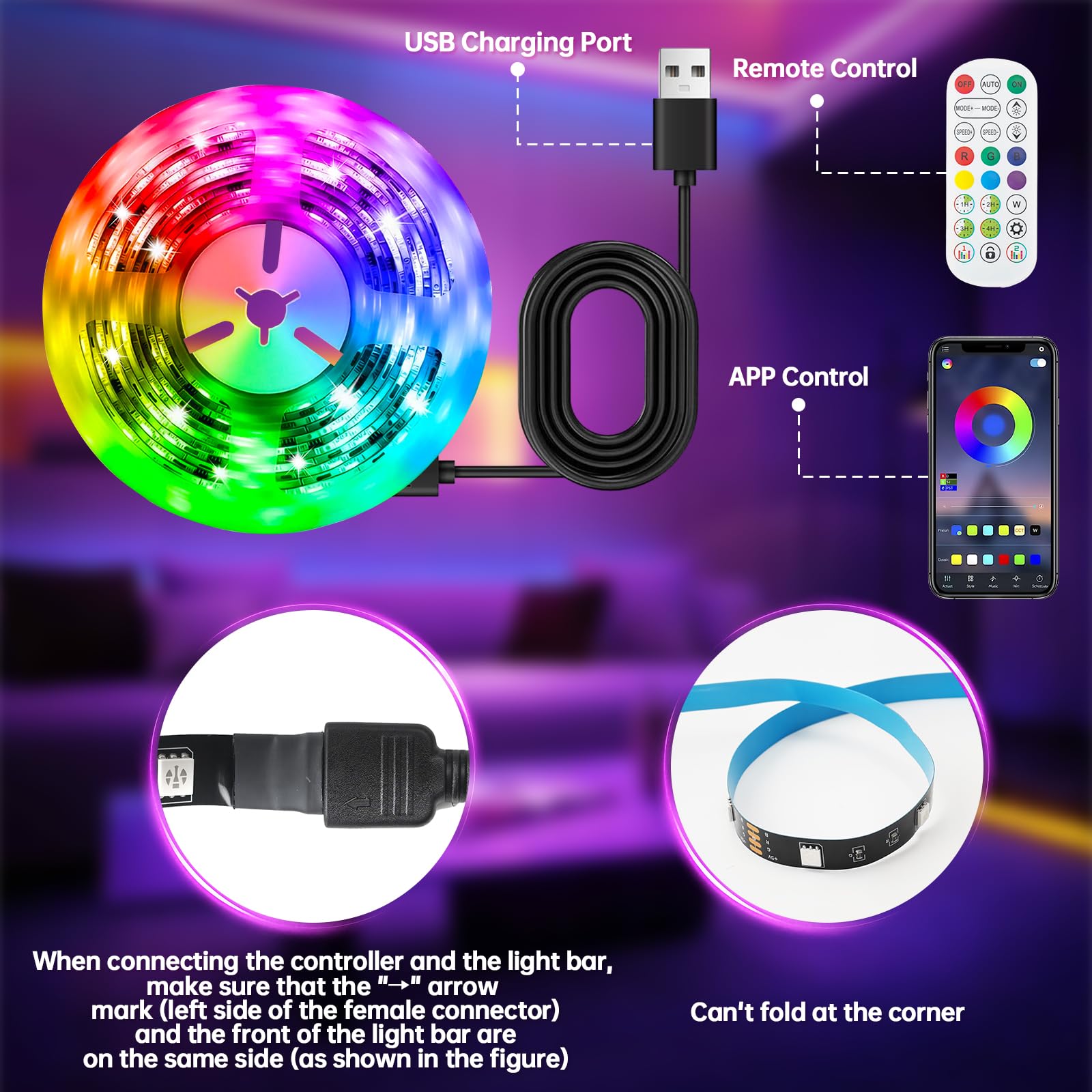 LED TV Hintergrundbeleuchtung, 5m LED Streifen für 45-75 Zoll TV, USB Led Strip mit Musik Sync, RGB TV Backlight Bluetooth APP&Fernsteuerung, Led Fernseher Beleuchtung für Deko (16.4FT for 45"-75"TV) 7