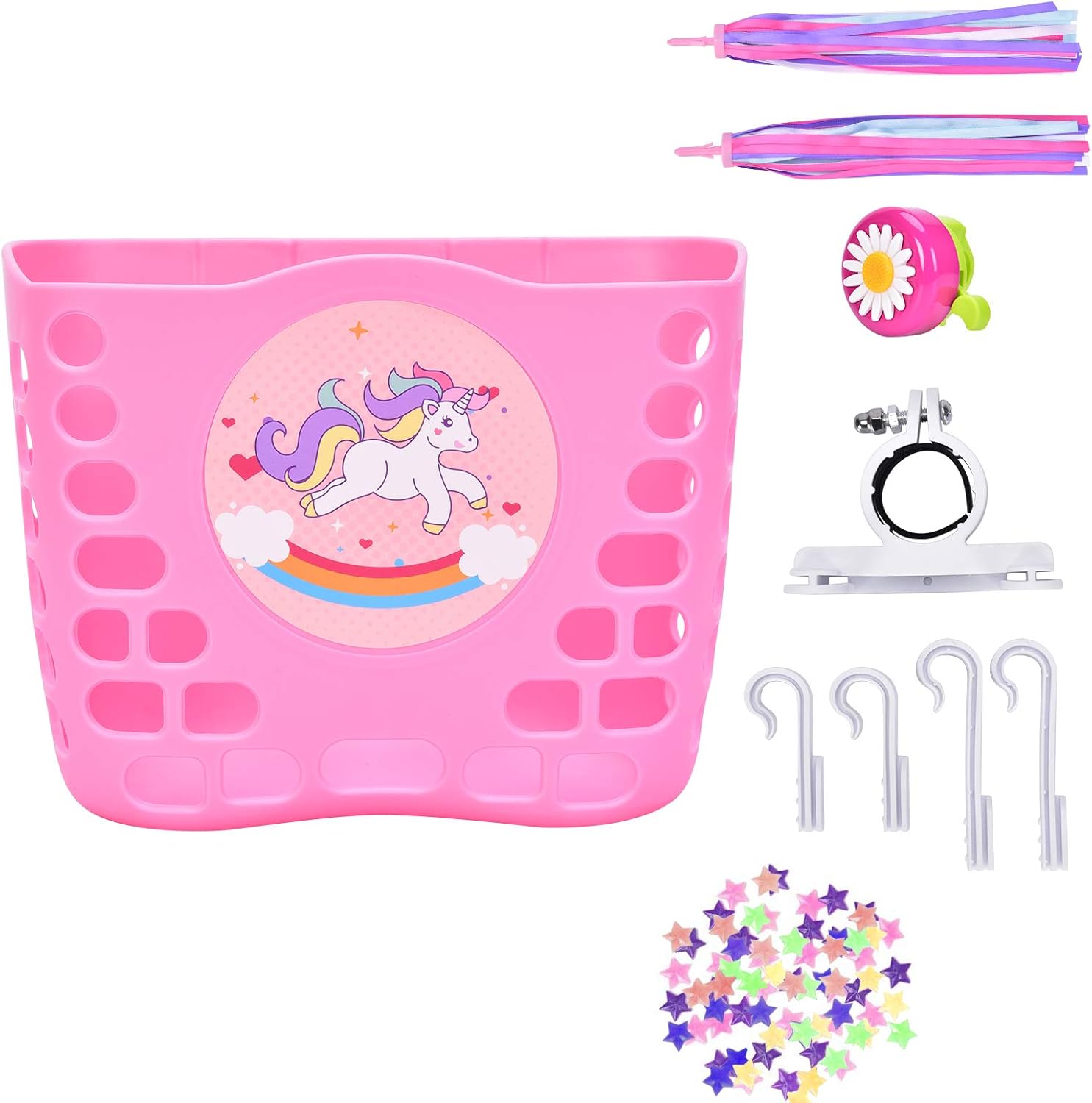 Aliyaduo Kid's Bike Basket, Pink Cute Unicorn Pattern Bicycle Front Handlebar Basket for Kid Girls, Bicycle Basket with Bell and Streamers : Sports & Outdoors