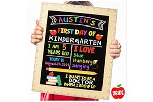 ORIENTAL CHERRY First and Last Day of School Board - First Day of School Sign with Wooden Ruler Frame - 1st Day of Kindergarten Preschool Chalkboard Photo Prop - Back to School Gifts for Kids Girls - 13 x 11 Inch