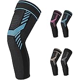 Bcautay Long Compression Leg Sleeve Knee Compression Sleeves with Adjustable Straps Knee Brace for Men and Women for Sports Running Basketball Meniscus Tear Arthritis ACL Pain Relief (Blue, Small)