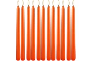 CAKETYCG 10 Inch Orange Slender Taper Candles Set - 12 Pcs Dripless, Smokeless with Cotton Wick, Ideal for Halloween,Thanksgiving,Dinner, Weddings & Home Decor.