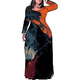 PinkPatty Plus Size Maxi Dresses for Women Long Sleeve Crew Neck Sundress Casual Fall Dress with Pockets