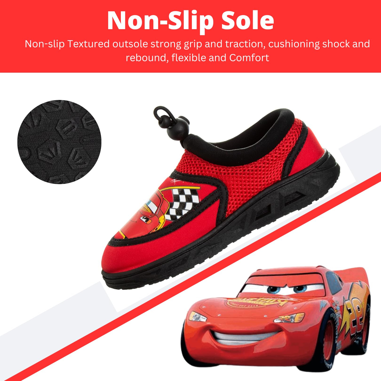 Toy Story Cars Boys Water Shoes Kids Sandals - Lightning McQueen Woody Buzz Lightyear Pool Aqua Socks Bungee Waterproof Quick Dry (Toddler-Little Kid)