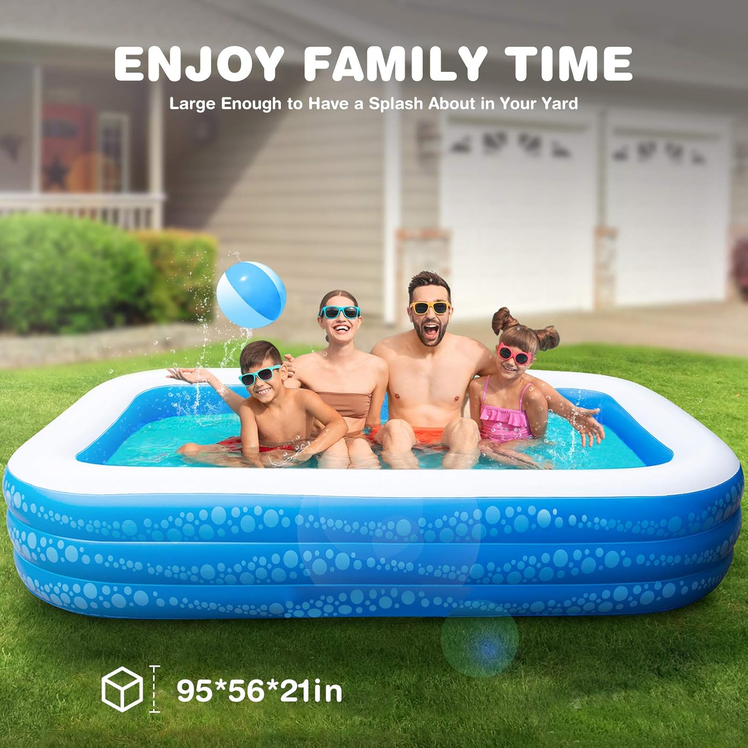 Inflatable Pool, Hesung Family Swimming Pool for Kids, Toddlers, Infant, Adult, 95"" X 56"" X 21"" Full-Sized Inflatable Blow Up Kiddie Pool for Ages 3+, Outdoor, Garden, Backyard, Summer Swim Center: Toys & Games