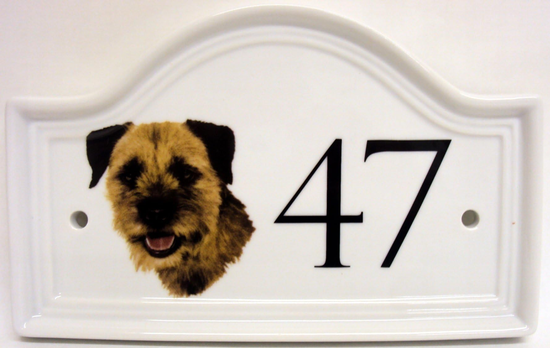 Border Terrier House Door Number Plaque Ceramic Dog Number Sign Any Number Available Hand Decorated in the U.K. Free UK Delivery