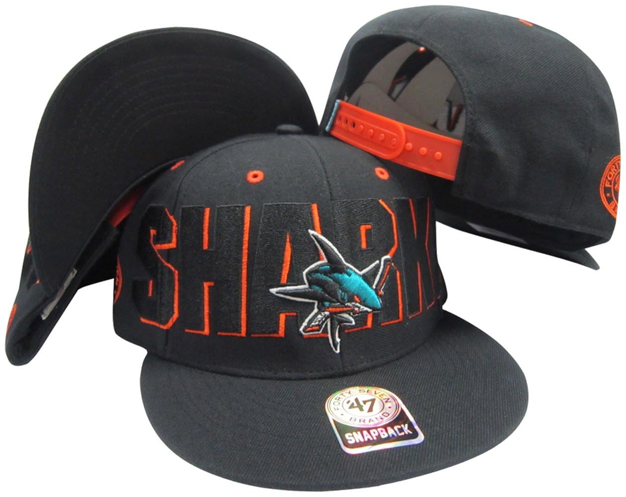 San Jose Sharks Double D Battery Black Adjustable Snapback Hat/Cap