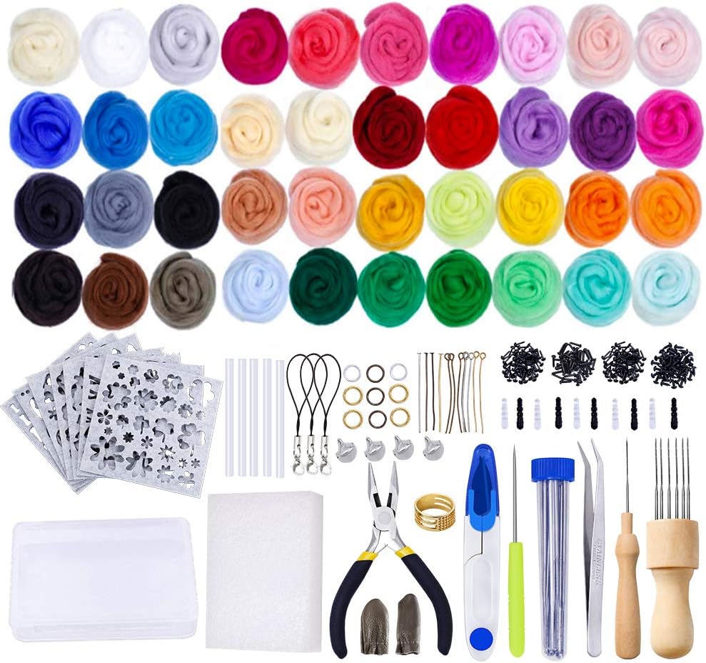 luokefe Needle Felting Starter Kit including 40 Colours Wool Roving Set