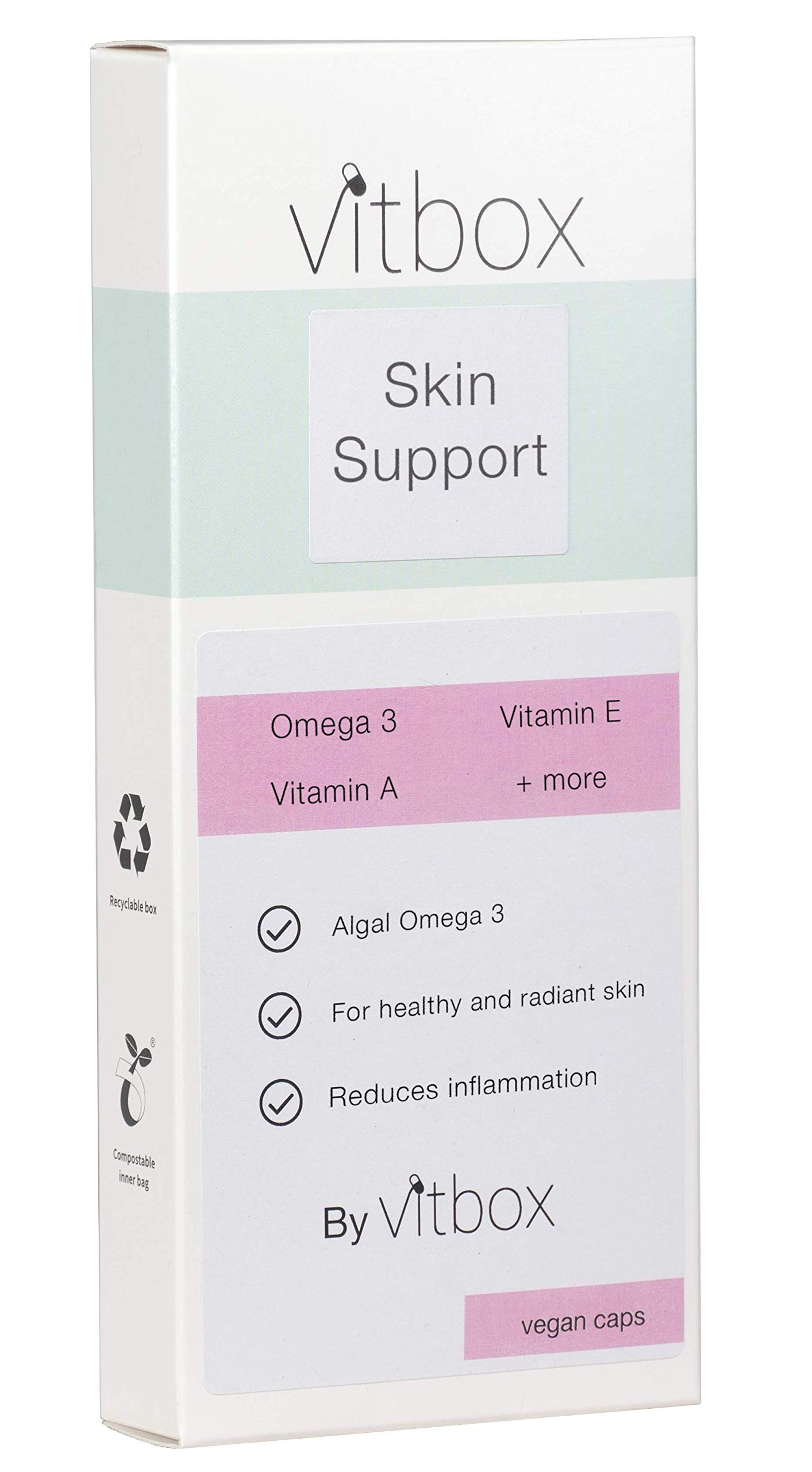 Vitbox 2 Months Supply Omega 3 Skin Support Supplement - Vegan, Plastic Free & Sustainable. with Turmeric Extract, Vitamin C, Vitamin E, Vitamin A and Omega 3 DHA/EPA.