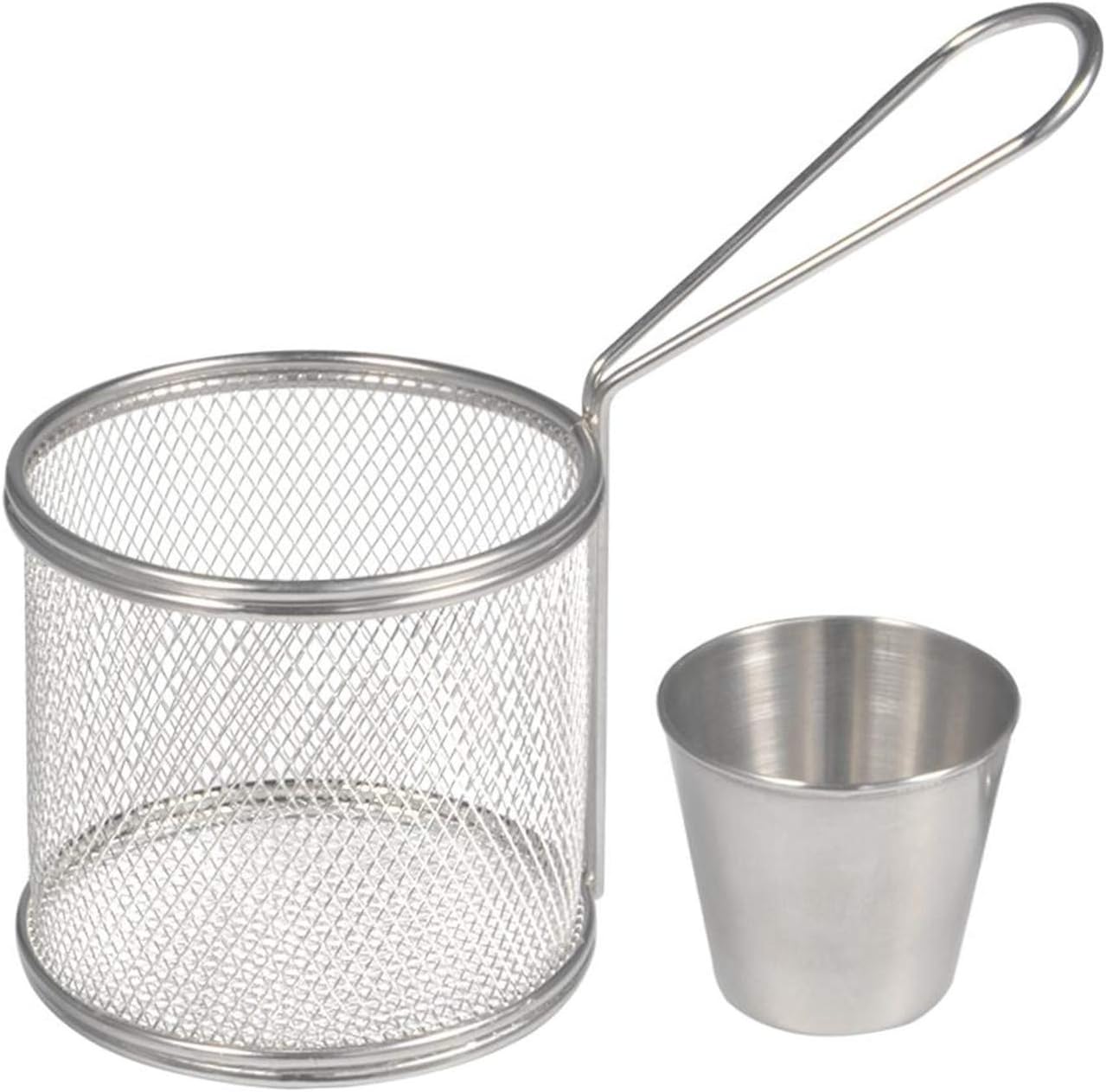 Fry Baskets, Mini Round Stainless Steel French Fries Mesh Fryer Basket