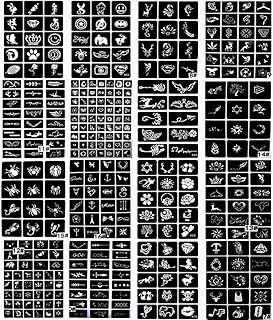 Xmasir 16 Blatt (340 Stück) Airbrush-Tattoo-Schablonen,kleine Glitzer-Tattoo-Vorlage für Body Art Painting,verschiedene Muster Design Airbrush-Schablone