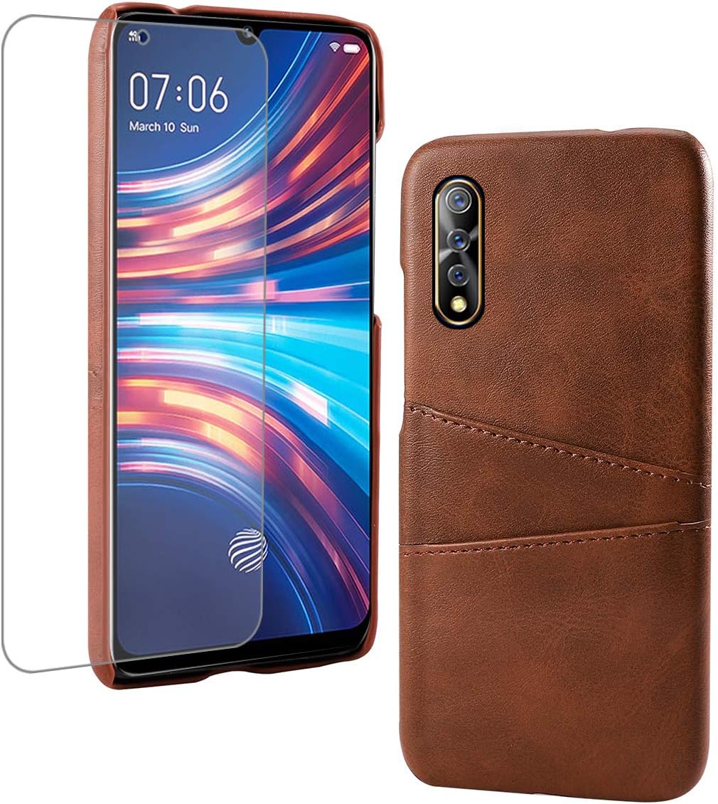 Compatible With Vivo S1 Case, PU Leather Hard PC Backcover with Wallet Card Slot Holder Slim Full Protective Shockproof Anti Scratch Case Shell Brown