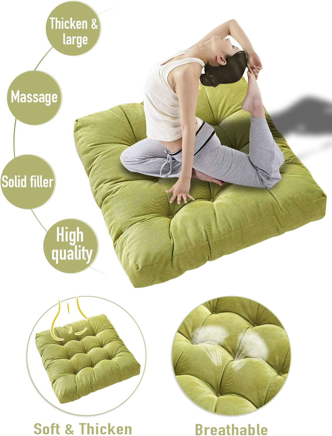 Tiita Floor Cushions Pillows 22 x 22 Inch Outdoor Square Chair Pads for Dining Room Office Living Room Sitting Patio Garden Set of 2, Green: Home & Kitchen