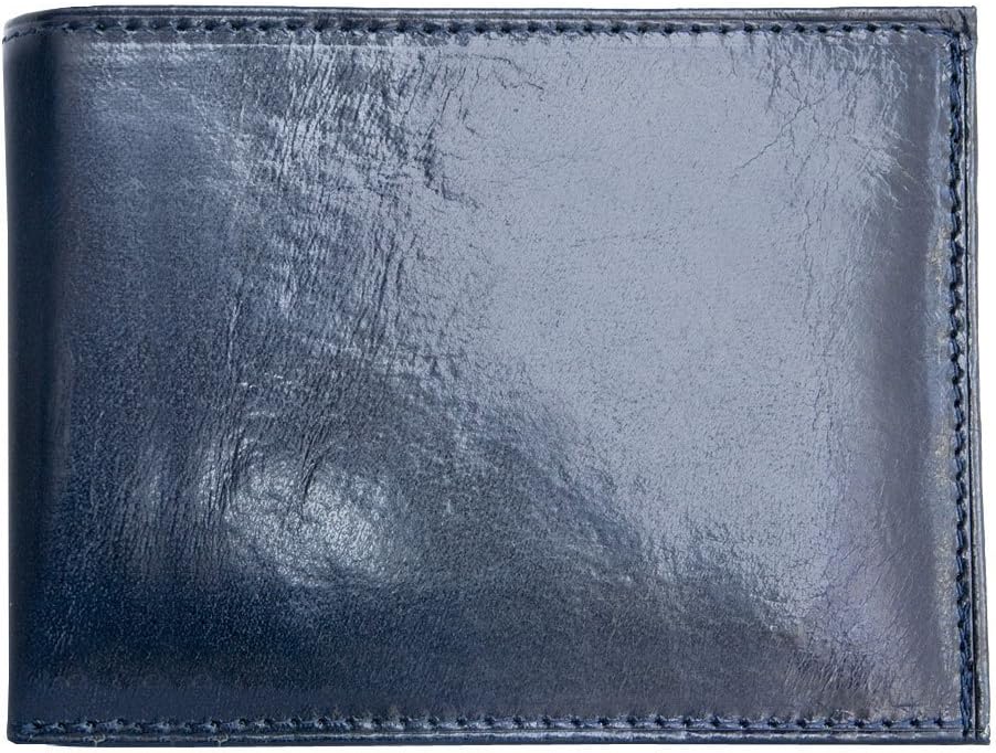Men's Dark Blue Glossy Genuine Leather Wallet