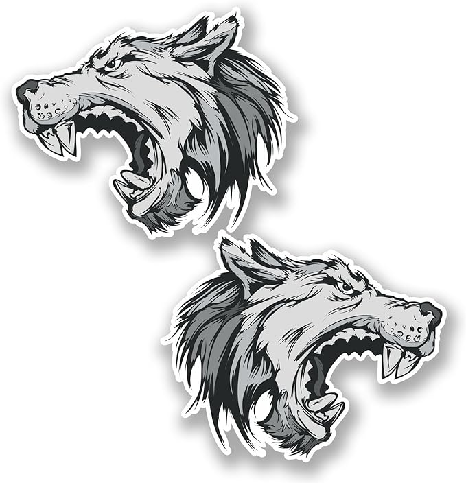 2 x Angry Wolf Sticker Car Bike Bike Laptop Helmet Wild Dog Mascot
