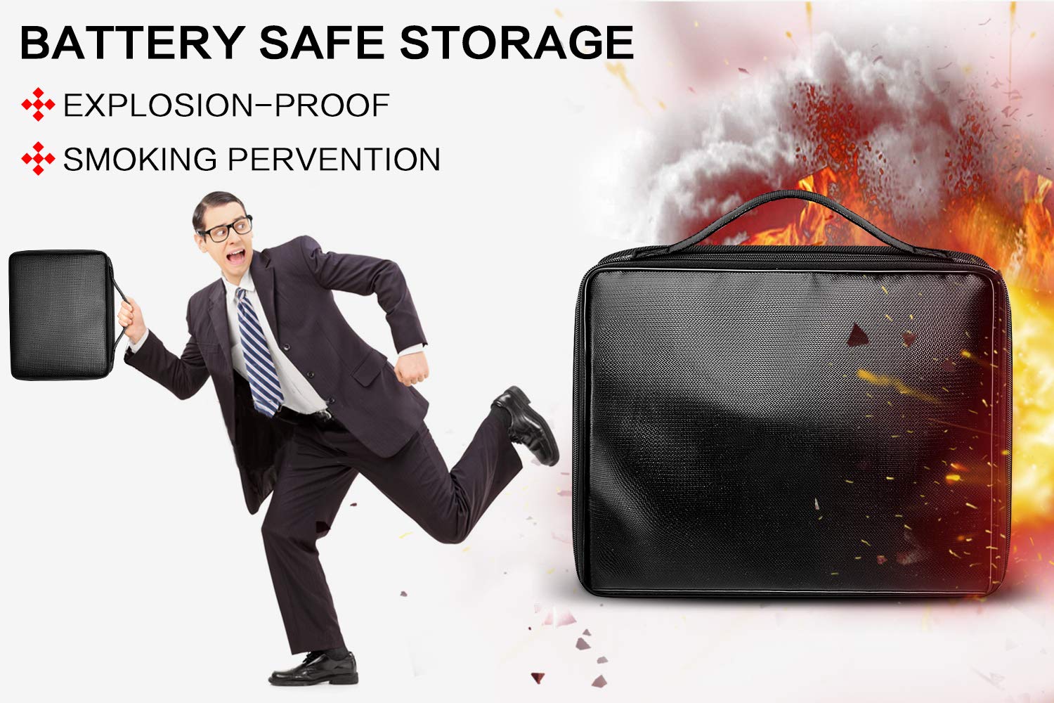 Fireproof Battery Storage Organizer Case with Battery Tester (BT168), Waterproof Explosion-Proof Box Holder Bag Fits for 250+ Batteries AA AAA AAAA 9V C D Lithium 3V LR44 CR2 CR1632 CR2032 CR123A