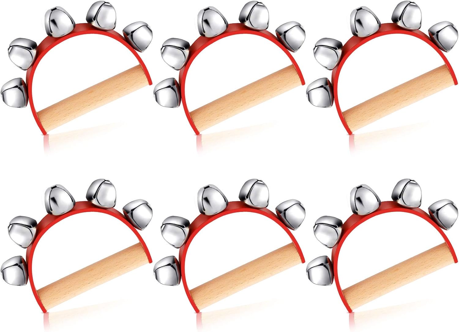 6 Pieces Sleigh Bell Christmas Handle Bells Instrument Musical Shaking