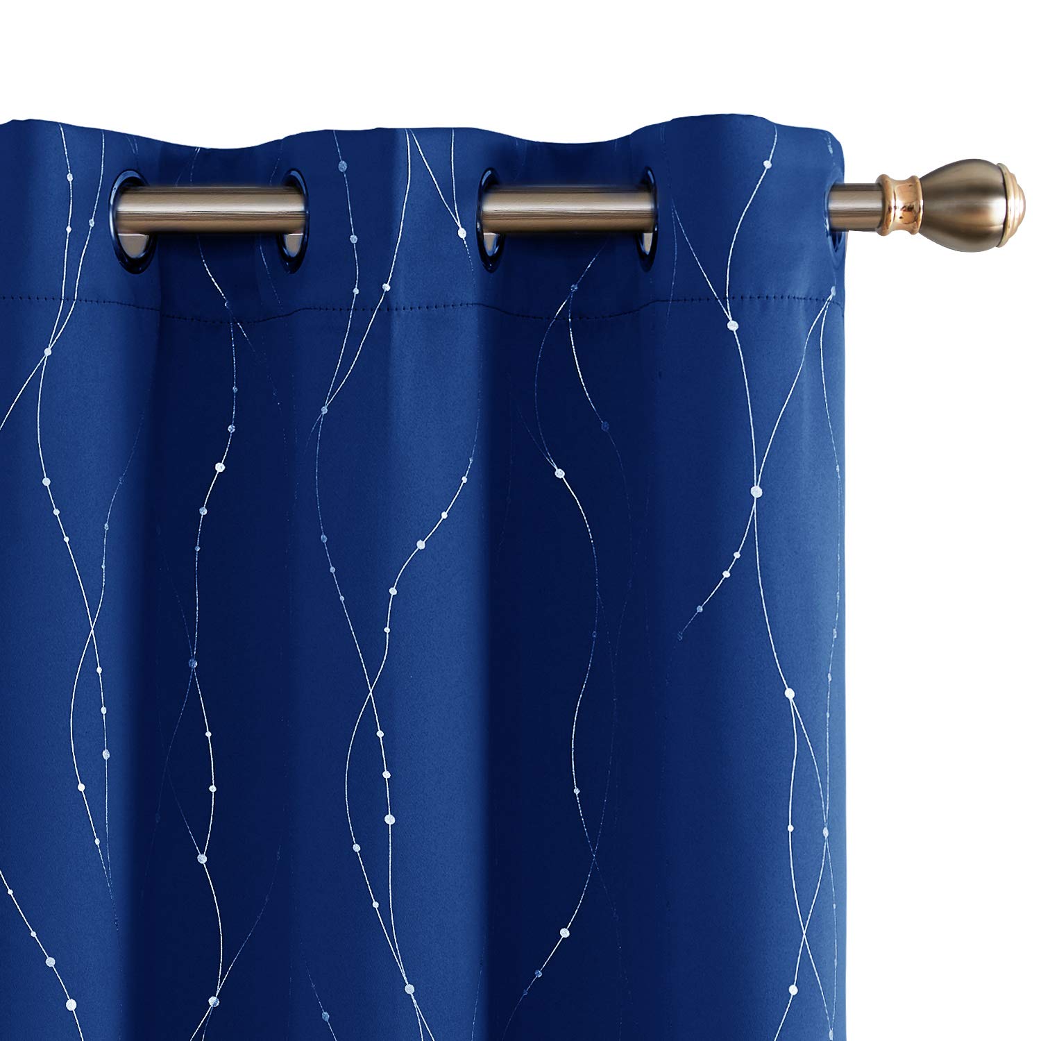 Deconovo Blackout Curtains Wave Line with Dots Design Grommet Top Room Darkening Window Drapes for Kids Room 42 x 95 Inch Royal Blue 2 Panels