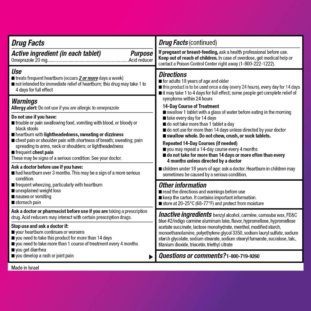  Basic Care Omeprazole Delayed Release Tablets 20 mg, Acid Reducer, Wildberry Mint Coated Tablet, 42 Count: Health & Personal Care