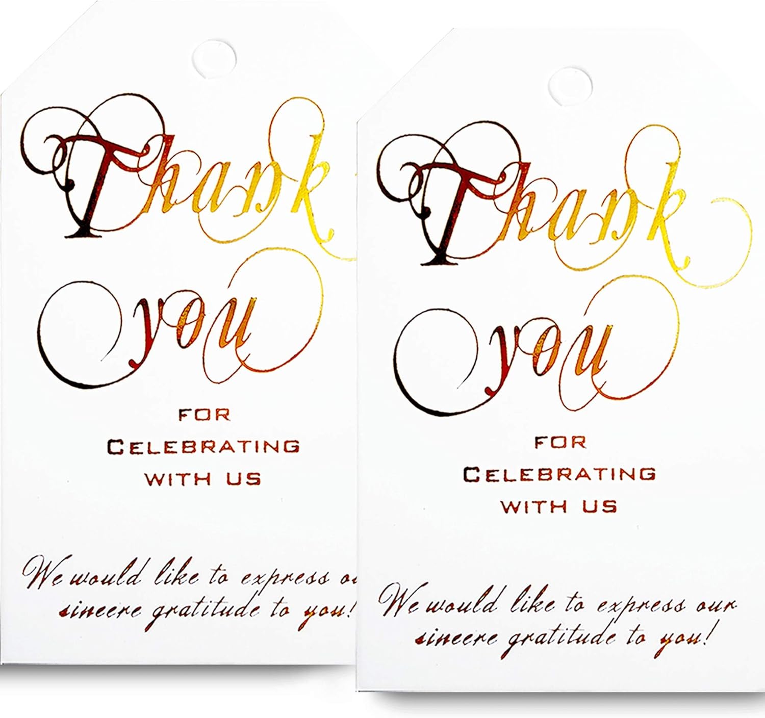 50 Shiny Gold Foil Gift Tags with Gold Ribbon, 350gsm Thick Thank You Tags for Wedding Favors, Gift Bags, Party Favors, Birthday, Bridal Shower, Baby Shower Girl, Graduation, Presents, Wine Bottle : Office Products