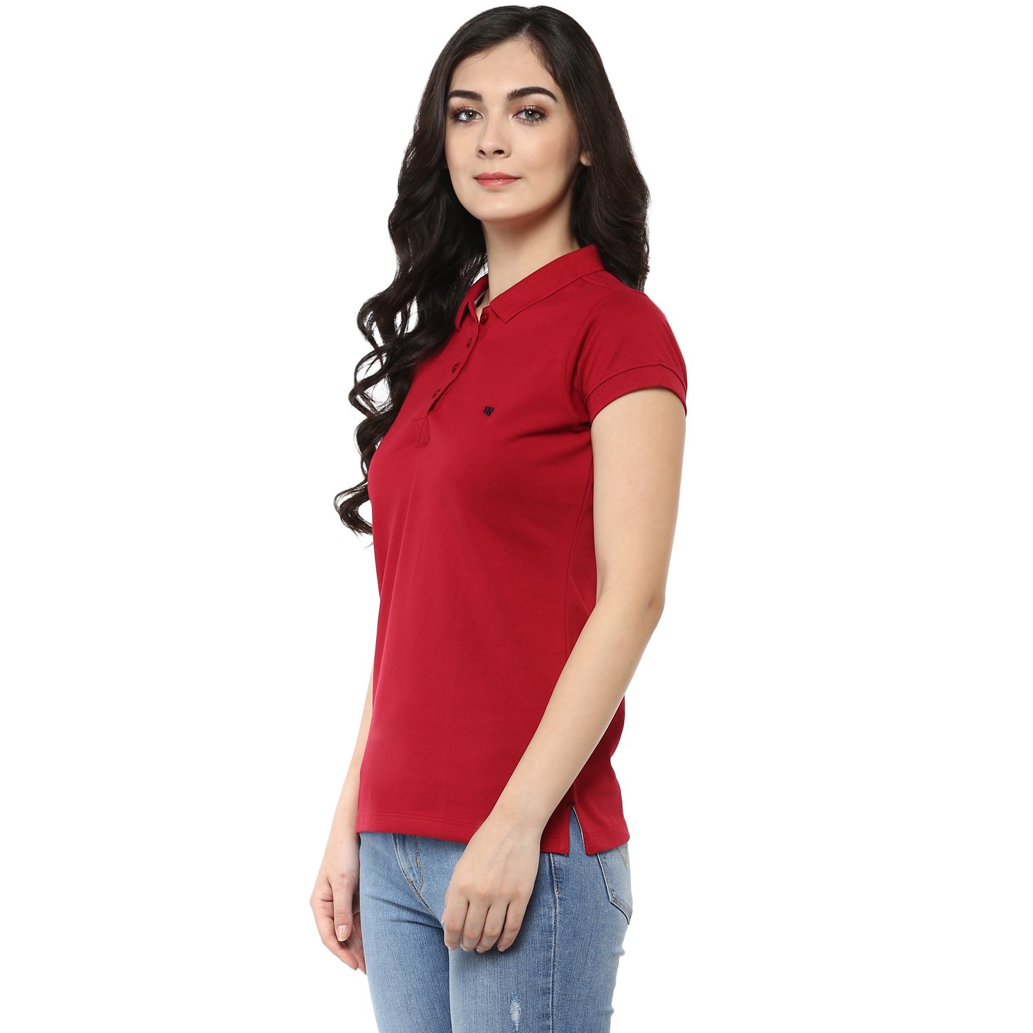 modeve women's solid polo t-shirt